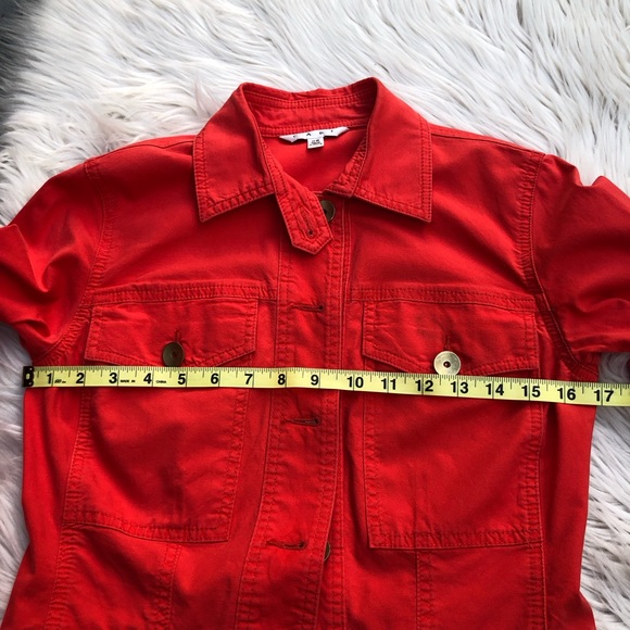 CAbi 727 Taylor Ruffled Back Military Red Orange Fitted Womens Jacket, size XS - Picture 12 of 13